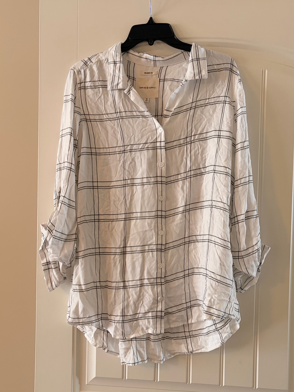 Thread & Supply White Button-Down Plaid Shirt